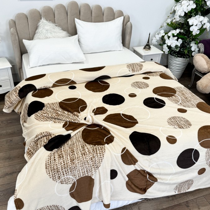 Patura pufoasa cocolino 200x230cm, 240g/mp, Crem, Maro, buline, cercuri