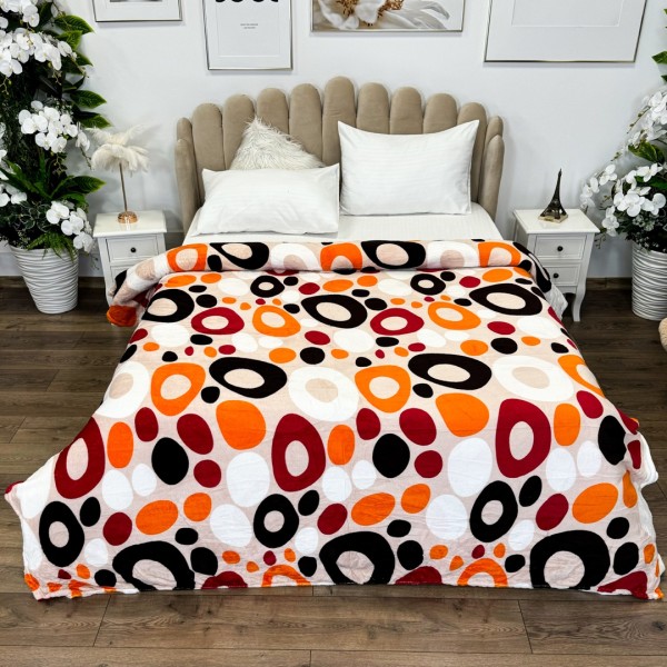 Patura pufoasa cocolino 200x230cm, 240g/mp, Crem, Oranj, buline, cercuri [1]