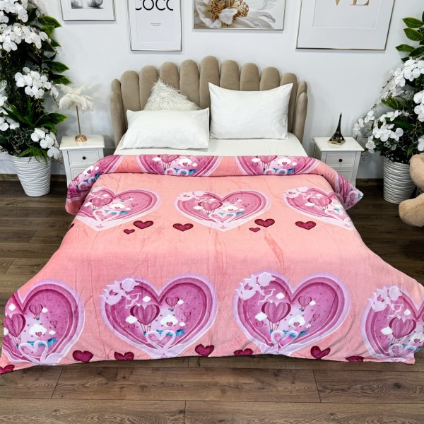Patura pufoasa cocolino 200x230cm, 240g/mp, Roz, inimioare [1]