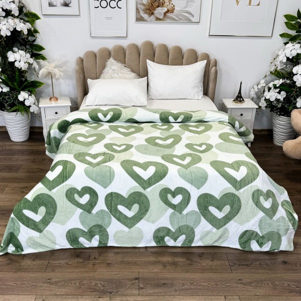 Patura pufoasa cocolino 200x230cm, 240g/mp, Verde, inimioare [1]