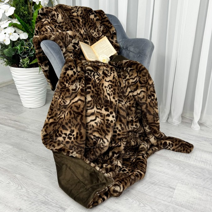 Pătură cu blăniță artificiala Luxury Furr 160x220cm - Maro Ghepard