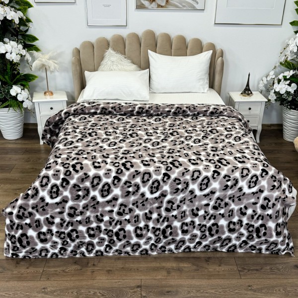 Patura pufoasa cocolino 200x230cm, 240g/mp, Gri, animal print [1]