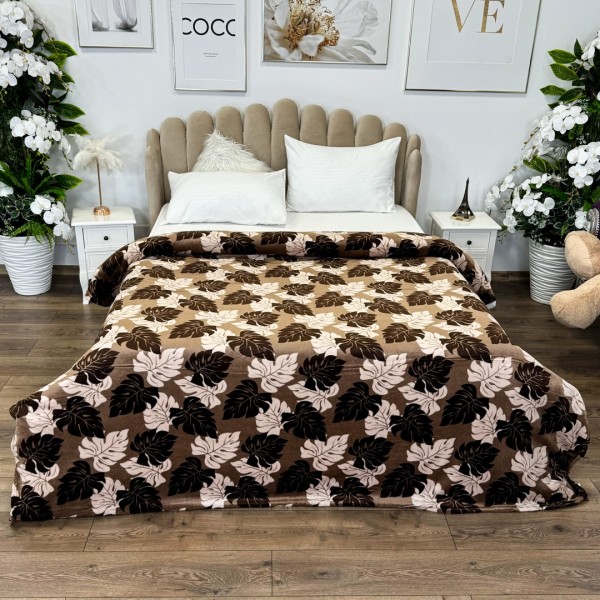 Patura pufoasa cocolino 200x230cm, 240g/mp, Maro, frunze [1]