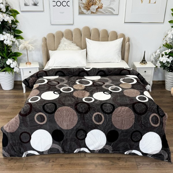 Patura pufoasa cocolino 200x230cm, 240g/mp, Gri inchis, buline, cercuri [1]