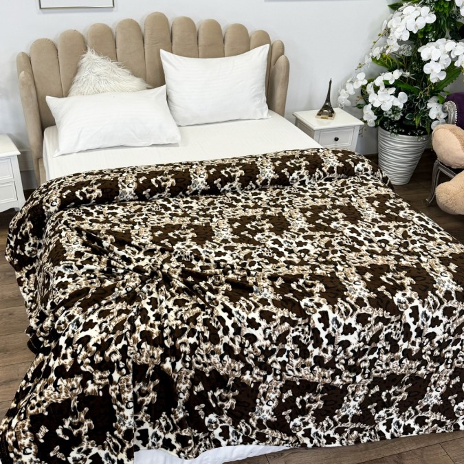 Patura pufoasa cocolino 200x230cm, 240g/mp, Maro, animal print