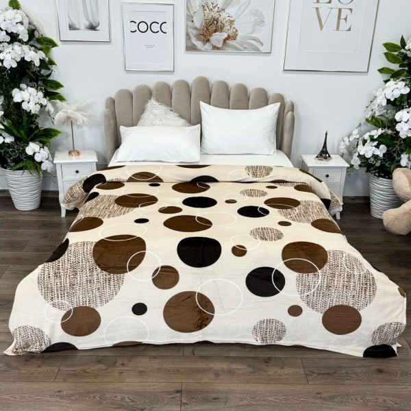 Patura pufoasa cocolino 200x230cm, 240g/mp, Crem, Maro, buline, cercuri [1]
