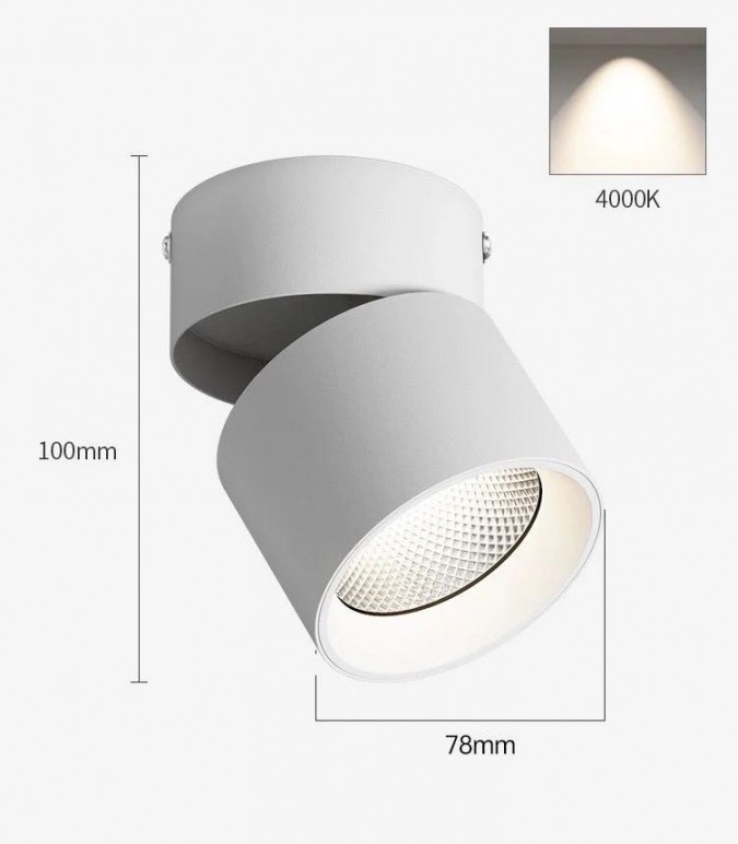 Spot LED RFAN, Aplicat, Orientabil, Lumina Neutra, 4000K, 10W, Alb