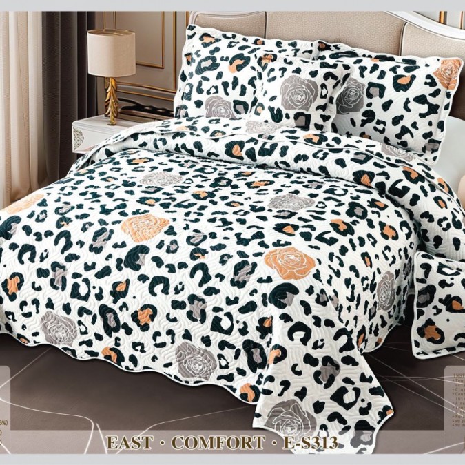 Cuvertură Pat Dublu  5 Piese  Bumbac 100% Imprimat – Calitate Premium  Exact ca în Poză  cu Imprimeu Durabil  Alb  Negru  animal print  trandafiri