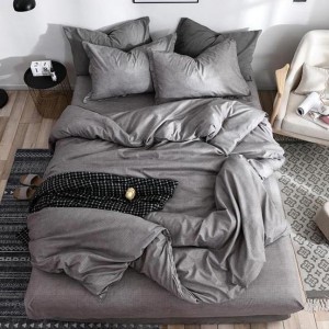 Lenjerie pat dublu cu Elastic, bumbac satinat, Gri