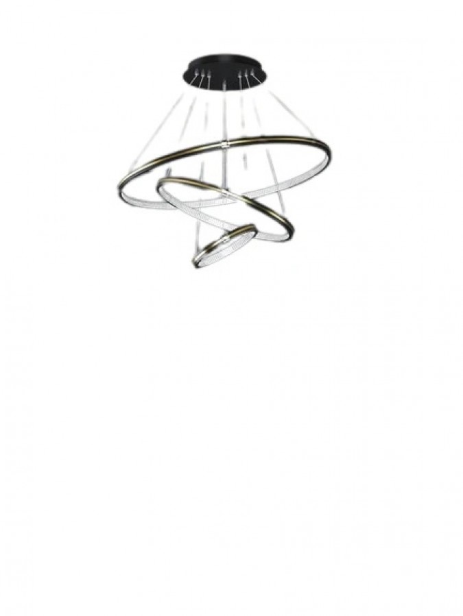 Lustra LED Tip Pendul RFAN, Model R9071/3, Cu Telecomanda, 3 Tipuri De Lumina, Inaltime Reglabila, 148W, Negru/Auriu