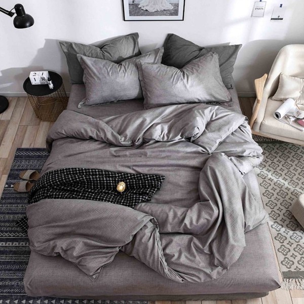 Lenjerie pat 140x200cm, 4 piese, cu ELASTIC,  Gri [1]