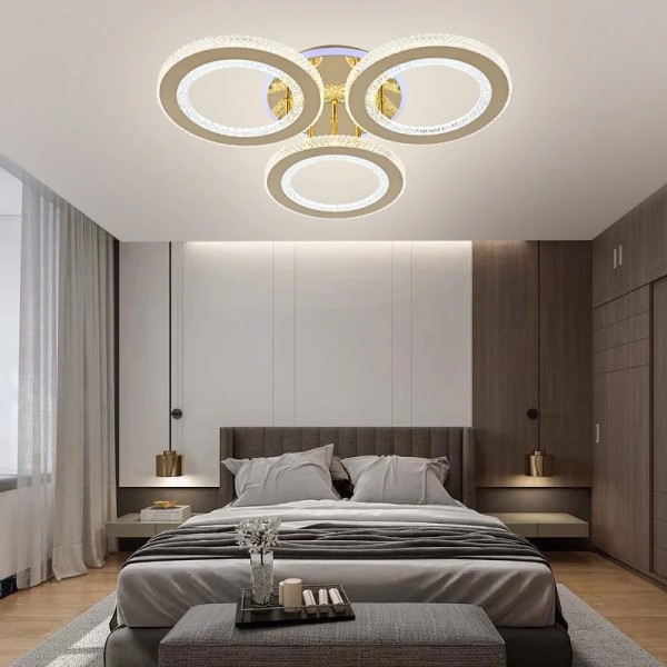 Lustra LED RFAN, Model R9134/3C, Cu Telecomanda, 3 Tipuri De Lumina Plus Lumina RGB, Intensitate Reglabila, 58W, Auriu [1]