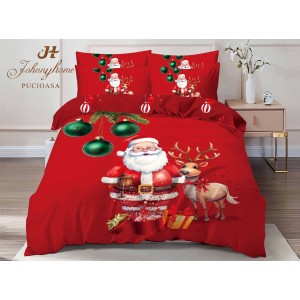 Lenjerie pat dublu, FINET, Digital Print, Craciun, Roșu, Moș Craciun, ren Lenjerie pat dublu, FINET, Digital Print, Craciun, Roșu, Moș Craciun, ren