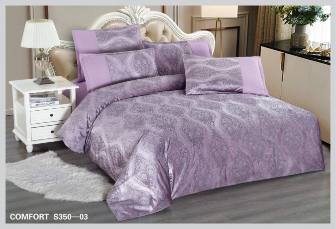 Lenjerie de Pat dublu  din Catifea Royală Velvetto  East Comfort  6 piese – Răsfăț Premium și Confort de Lux  Cu Tehnologie de Broderie Digitală  Lila