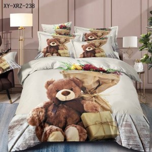 Lenjerie de Pat Dublu,  Finet, 6 piese, Imprimeu 3D Digital Realist, Exact ca in Poza – Culori Durabile, Vopsea Skin-Friendly si intretinere Usoara, Alb, Gri, Maro, ursuleti