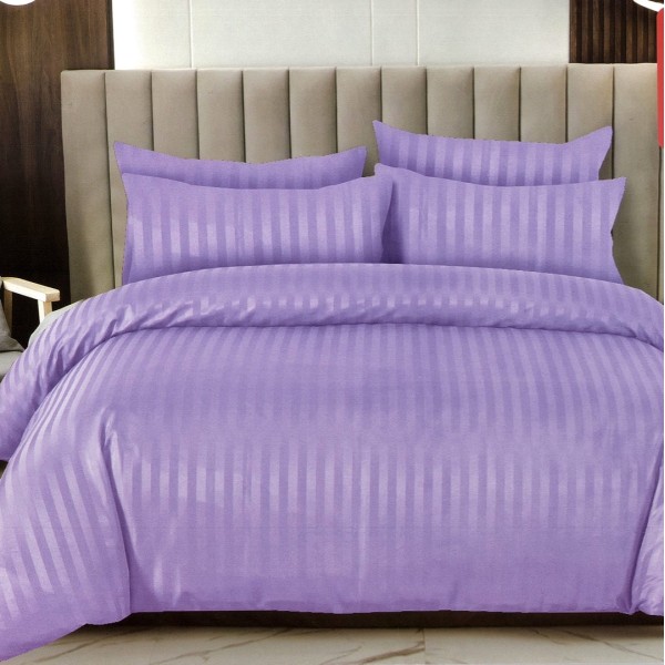 Lenjerie HoReCa DeLuxe, pat dublu, Damasc cu Dunga latã de 3cm, 6 piese, cearșaf cu ELASTIC, Lila [1]