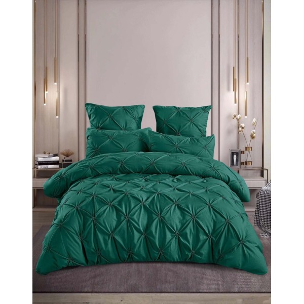 Lenjerie de Pat Premium din  Finet cu Pliuri Brodate, 6 Piese, Nesifonabilă și Durabilă, Verde Smarald [1]