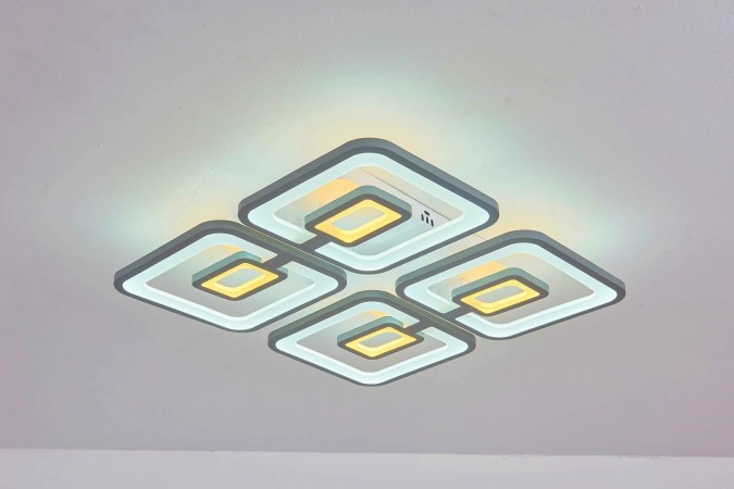 Lustra LED RFAN, Model M025-4, Cu Telecomanda, 3 Tipuri De Lumina Plus Lumina RGB, Intensitate Reglabila, 200W, Gri