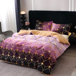  Pilota Cocolino cu blanita 200x230cm si 2 fete de perna 50x70cm, Mov, forme geometrice