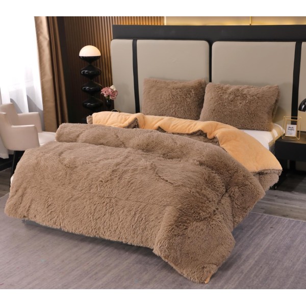 Pilota Super Pufoasă CoCoLiNo Fluffy cu Blăniță Sherpa Asortată, 200x230 cm, 4 kg, 2 Fețe de Pernă Asortate, 50x70cm – Căldură Instantă și Confort de Lux pentru Nopți Reci, Bej [1]