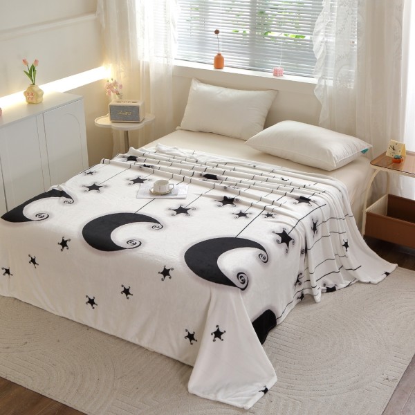 Pătură Super Soft Cocolino, 200x230 cm – Răsfăț absolut în zilele reci, Alb, stele, luna [1]