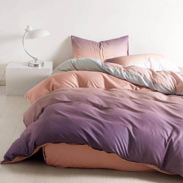 Lenjerie pat dublu (140x200cm, 160x200cm, 180x200cm), bumbac satinat, cearsaf clasic, 4 piese,  Somon-Mov [1]