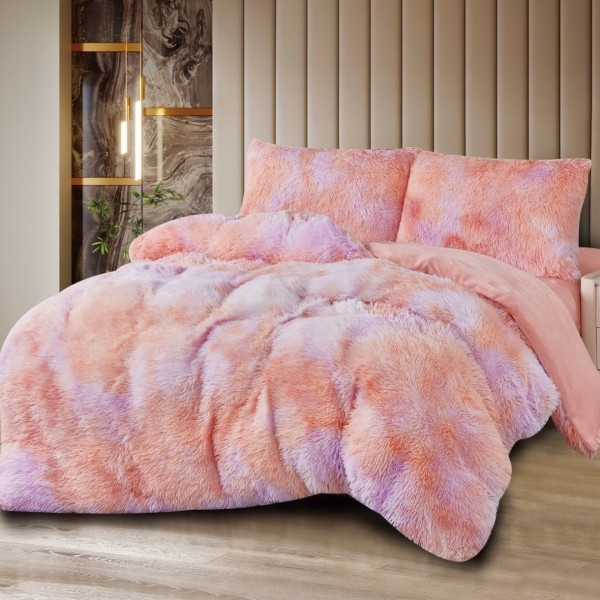 Lenjerie Cocolino Fluffy Super Pufoasă, Set 4 Piese, Pat Dublu, Cearșaf cu elastic – Căldură și Confort Premium, Ideală pentru Nopți Friguroase, Roz degrade [1]