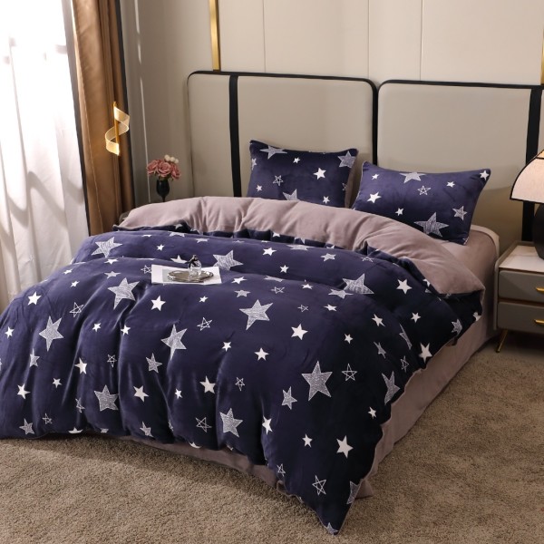 Lenjerie pat dublu, Super Pufoasa COCOLINO, 4 piese, Bleumarin, stelute [1]