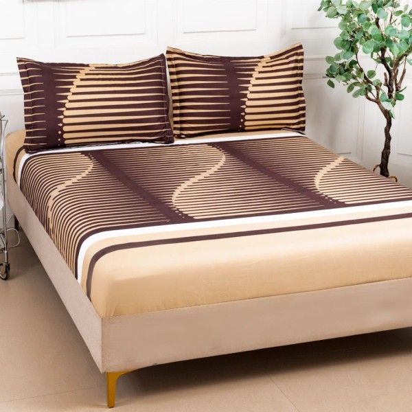 Cearsaf cu elastic, Bumbac Satinat, 160/180x200cm, 2 fete de perne 50x70cm, Maro, abstract [1]