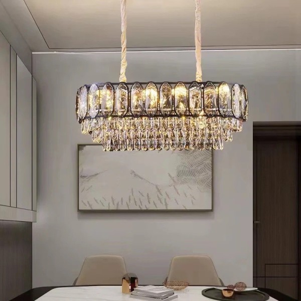 Candelabru RFAN, Model H98048-300x800, Textura Cristal, Metal, 8 X E27, Auriu/Negru [1]