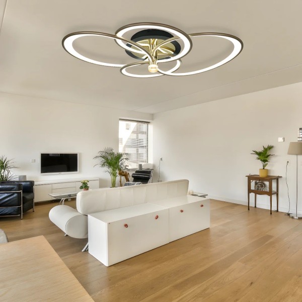 Lustra LED RFAN, Model HX80003-4, Cu Telecomanda, 3 Tipuri De Lumina, Intensitate Reglabila, 103W, Negru/Auriu [1]