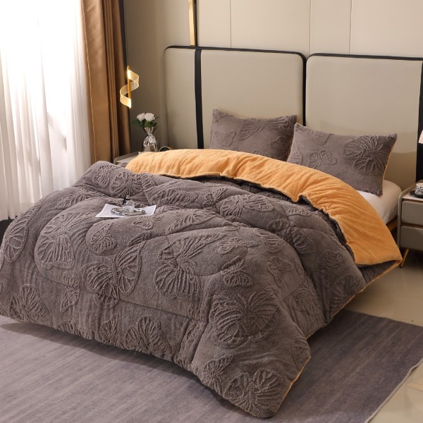 Pilota Cocolino gofrat 3D fluturi, cu blanita, 200x230cm si 2 fete de perna 50x70cm, Gri inchis [1]