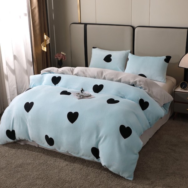 Lenjerie pat dublu, Super Pufoasa COCOLINO, 4 piese, Bleu, inimioare [1]