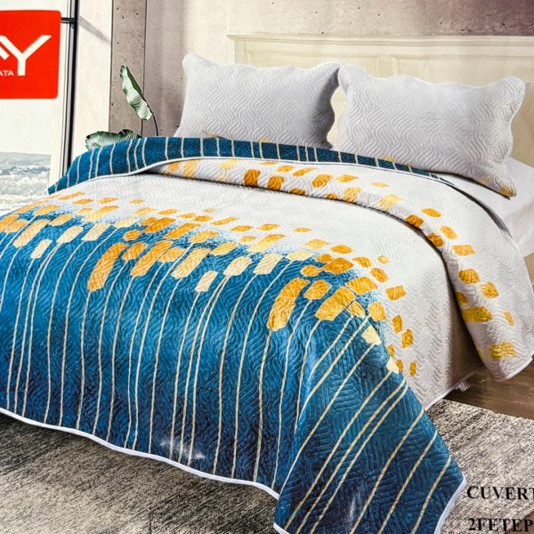 Cuvertură Pat Dublu, 3 Piese, Bumbac 100% Imprimat – Calitate Premium, cu Imprimeu Durabil, cod CSA-CV23 [1]