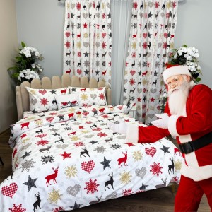Set Lenjerie Pat Dublu Crăciun 4 Piese + 2 Draperii 150x235cm din Bumbac Ranforsat – Confort și Eleganță, Fabricat în România, Alb, Rosu, Gri, Galben, Reni, Stelute, Inimioare, Fulgi de Nea Set Lenjerie Pat Dublu Crăciun 4 Piese + 2 Draperii 150x235cm din Bumbac Ranforsat – Confort și Eleganță, Fabricat în România, Alb, Rosu, Gri, Galben, Reni, Stelute, Inimioare, Fulgi de Nea