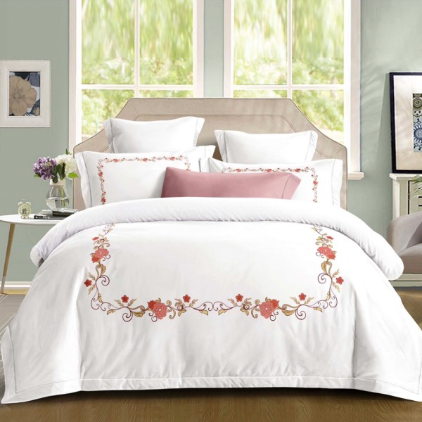 Lenjerie pat dublu, Primăvara,  FINET, Cearsaf cu Elastic 180x200cm, 4 piese, Alb, Roz, Flori - Lux Absolut, Delicatețe și Eleganță Desăvârșită [1]