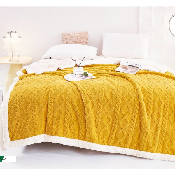 Pătură Dublă Cocolino Super Pufoasă cu Blăniță Sherpa, 200x230 cm, Grosime 500g/m² – Ideală pentru Pat Dublu, Caldă și Moale, Perfectă pentru Sezonul Rece, Mustar [1]