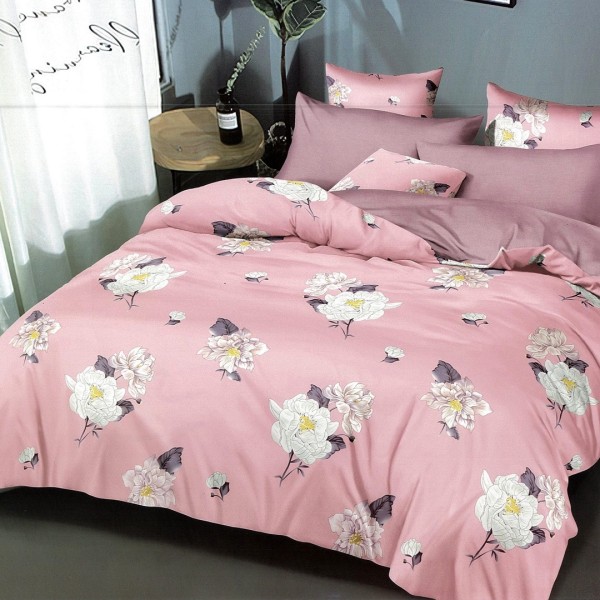 Lenjerie pat dublu,  FINET, 6 piese, Roz, flori [1]