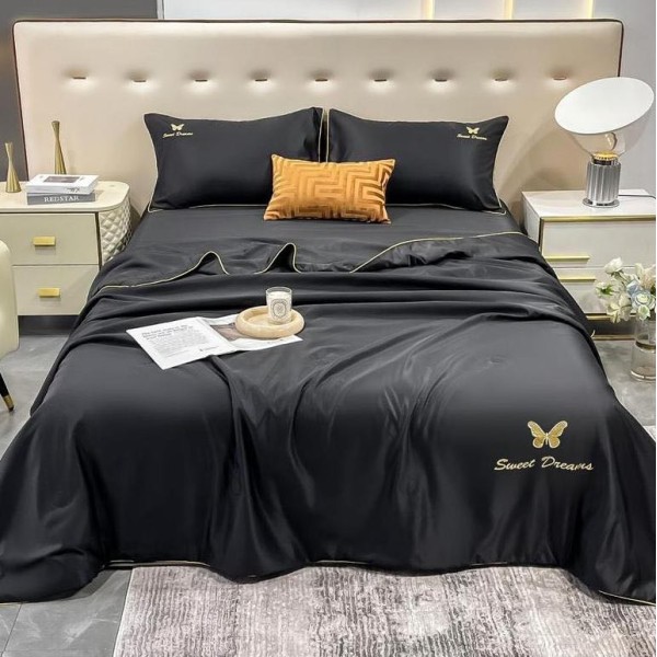 Set luxury cu PILOTA de VARA, tip MATASE SATINATA, 4 piese, Negru [1]