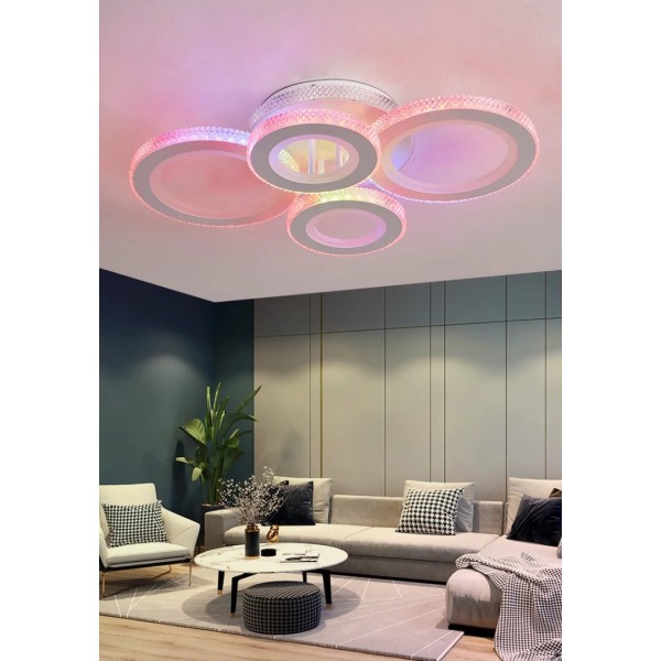 Lustra LED RFAN, Model M600/2+2, Cu Telecomanda, 3 Tipuri De Lumina Plus Lumina RGB, Intensitate Reglabila, 104W, Alb [1]