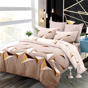 Lenjerie Pat Dublu,  FINET, 6 piese, Bej, Maro, Forme Geometrice