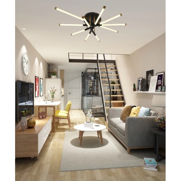 Lustra LED RFAN, Model FD80011/5, Cu Telecomanda, 3 Tipuri De Lumina, Intensitate Reglabila, 75W, Negru/Auriu [1]