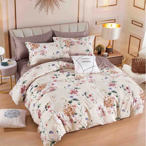 Lenjerie pat dublu,  FINET, 6 piese, Jojo Home, Bej, flori [1]