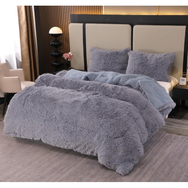 Pilota Super Pufoasă CoCoLiNo Fluffy cu Blăniță Sherpa Asortată, 200x230 cm, 4 kg, 2 Fețe de Pernă Asortate, 50x70cm – Căldură Instantă și Confort de Lux pentru Nopți Reci, Gri [1]