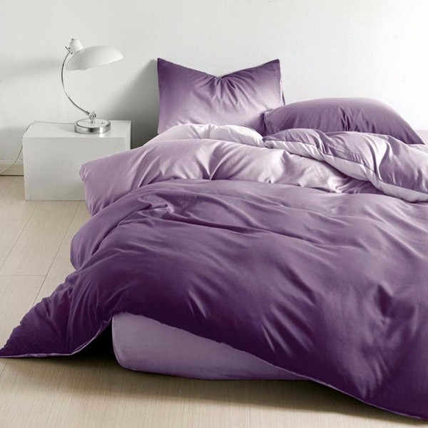 Lenjerie pat dublu (140x200cm, 160x200cm, 180x200cm), bumbac satinat, cearsaf clasic, 4 piese,  Mov [1]
