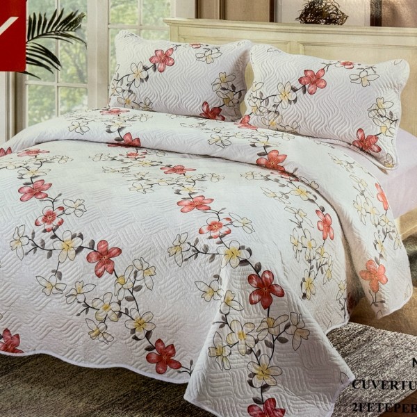 Cuvertură Pat Dublu, 3 Piese, Bumbac 100% Imprimat – Calitate Premium, cu Imprimeu Durabil, cod CSA-CV45 [1]