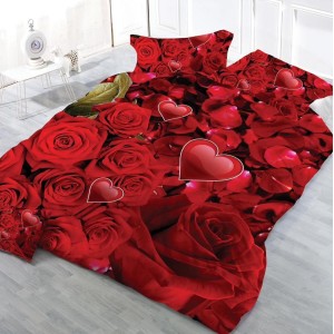 Lenjerie pat dublu (140x200cm, 160x200cm, 180x200cm), cearsaf clasic, imprimeu 3D, Rosu, trandafiri, inimioare Lenjerie pat dublu (140x200cm, 160x200cm, 180x200cm), cearsaf clasic, imprimeu 3D, Rosu, trandafiri, inimioare