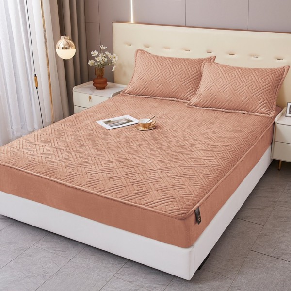 Husă Matlasată Tip Topper din Catifea 160x200cm, cu 2 Fețe de Pernă 50x70cm -  Somn Odihnitor și Susținere pentru Spate, Cappuccino [1]