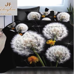 Lenjerie pat dublu (140x200cm, 160x200cm, 180x200cm), cearsaf clasic, imprimeu 3D, Negru, papadii Lenjerie pat dublu (140x200cm, 160x200cm, 180x200cm), cearsaf clasic, imprimeu 3D, Negru, papadii