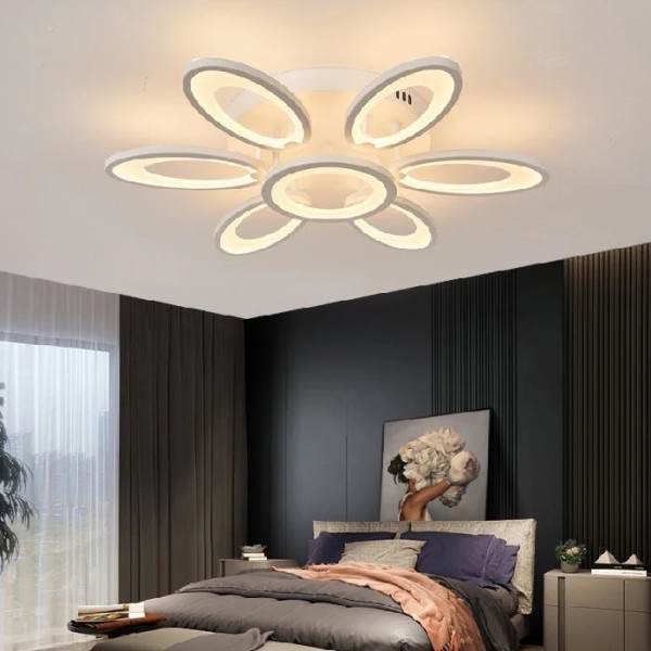 Lustra LED RFAN, Model M003/6+1, Cu Telecomanda, 3 Tipuri De Lumina, Intensitate Reglabila, 156W, Alb [1]